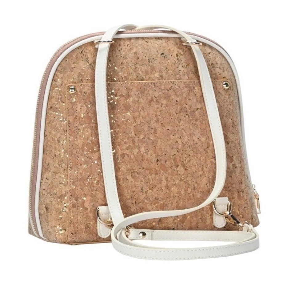 Miztique The Daisy Cork Shoulder Bag Backpack‎ zip convertible pockets tan cream